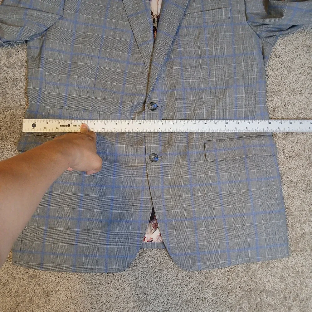 Tayion by Montee Holland Mens Grey Blue Glen Plaid Floral Lining Coat Blazer 44L
